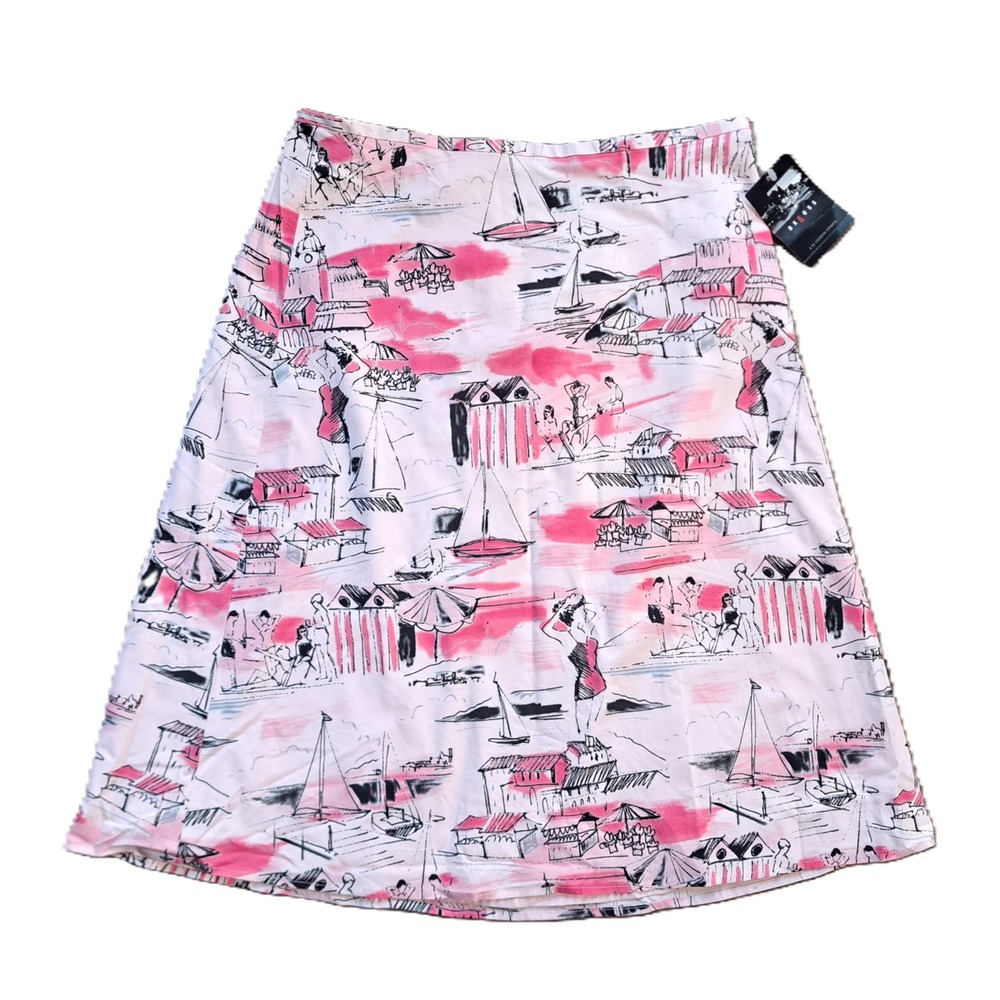 Axcess‎ Liz Claiborne Pink Beach Scene Novelty Print A-Line Skirt Size 8 NWT Y2K